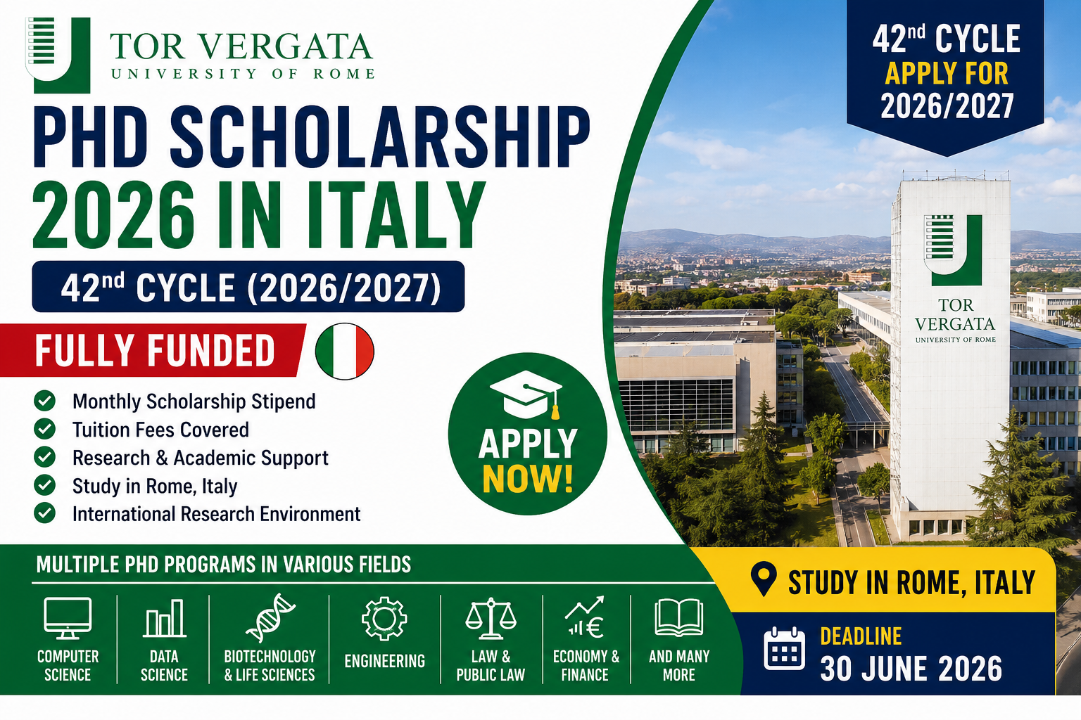 University of Rome Tor Vergata PhD Scholarship 2026 in Italy (Fully Funded)