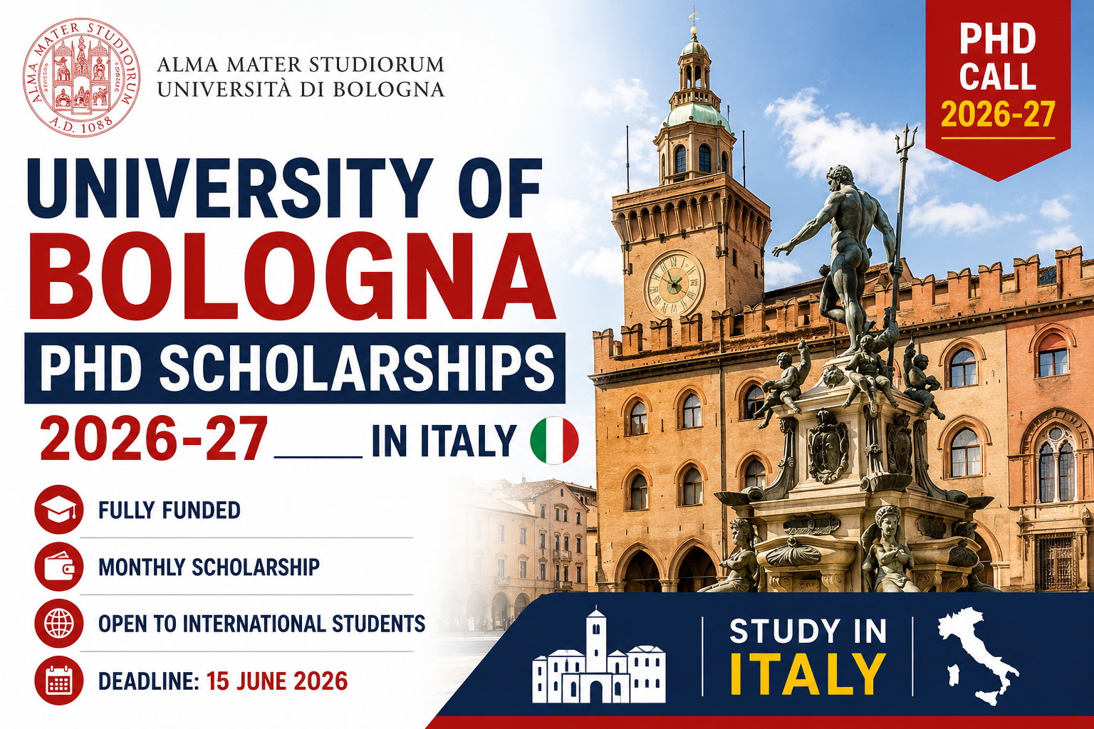 University of Bologna PhD Scholarships 2026-27 in Italy | Fully Funded PHD, MasSter & Bachelor  Programs