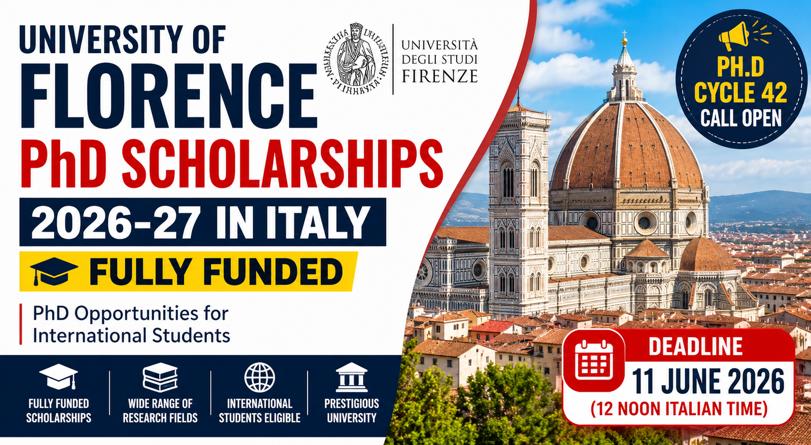 University of Florence PhD Scholarships 2026-27 in Italy | Fully Funded PhD Opportunities