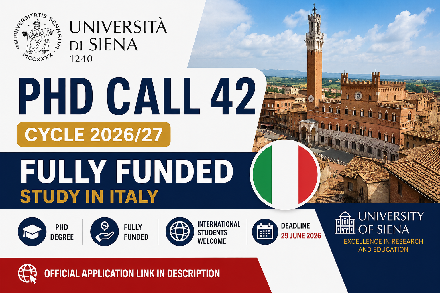 University of Siena PhD Call 42 Cycle 2026 Italy Fully Funded